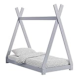 [en.casa] Cama para niños 70 cm x 140 cm Cama Infantil Estructura Tipi de Madera Pino Gris Claro