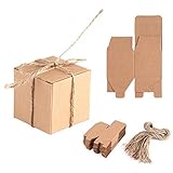 50pcs Cajas de Cartón Kraft para, 5x5x5cm Cajas de Papel Kraft de Caramelo Dulces, Papel Kraft con Cuerda de Yute