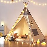 besrey Tipi Indio para Niños Tienda de Campaña Infantil Canvas Tipi 100% algodón con Alfombra + Luces