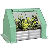 Outsunny Huerto Urbano con Invernadero Invernadero de Exterior 127x95x92 cm Tipo Caseta con Arriate de Acero Interior Ventana Enrollable y Cubierta de PE 140 g/m² para Cultivos Plantas Flores Verde