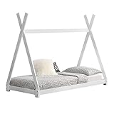 [en.casa] Cama para niños pequeños Cama Infantil 200 x 90cm Estructura Tipi de Madera Pino Blanco Mate