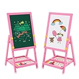 Caballete de Madera para Niños, Art Easel Pizarra Blanca de Doble Cara y Pizarra de Tiza Mini Rosa Caballete Infantil con Números y Otros Accesorios para Niños y Pequeños