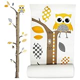 Brunoko vinilos infantil pared + medidor de niños para pared 2 en 1 - pegatinas pared decorativas infantil de árbol y búho - Vinilo ecológico extraíble para habitacion bebe - Diseñado en España