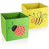 com-four® 2X Caja de Almacenamiento - Cesta para Productos para bebés, Libros o Juguetes - Caja de Almacenamiento sin Tapa - Habitación Infantil (2 Piezas - Verde/Amarillo)