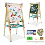 Caballete para Niños, Caballete de Arte de Madera con Altura Ajustable con Rollo de Papel, Bandeja de Almacenamiento y Otros Accesorios, Pizarra y Pizarra Independiente para Niños y Jóvenes