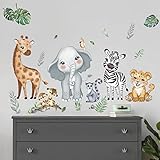 decalmile Pegatinas de Pared Animales Jungla Infantiles Vinilos Decorativos Safari Elefante Jirafa Adhesivos Pared Habitación Infantiles Niños Bebés Guardería