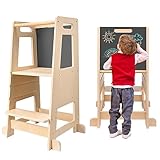 Hlieeosfcn Torre de Aprendizaje para niños,Torre de Aprendizaje de Madera con Pizarra,Tour de observación para niños Montessori Learning Tower, Torre de Aprendizaje con estantes Regulables