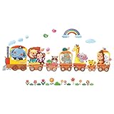 DECOWALL DS-8024 Trenes de Animales Vinilo Pegatinas Decorativas Adhesiva Pared Dormitorio Salón Guardería Habitación Infantiles Niños Bebés (Pequeña)
