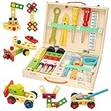 Withosent Caja Herramientas Juguetes Niños, 34 Piezas Juegos de Construcción de Madera, Bricolaje Juegos y Juguetes para 3 Años Juguete Educativos Niños