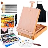 UCAMP Kit de Pintura,Set de pintura con 44 piezas,Caballetes para Mesa,con 24 Colores Tubos de Pintura Acrilica,12 Pinceles,Espátula,Delantales,Paleta y 3 Lienzo,para Pintar para Profis y A ficionados