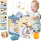 Airlab Cubo Actividades Bebe 1 Año Regalos, Juguetes Madera Montessori con Laberinto de Cuentas Clasificador de Formas Juegos Sensoriales Educativos para Niñas y Niños de 1 2 3 Años