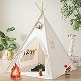 Tiny Land Tipi Infantil con Luces & Fogata Juguetes & Bolsa de Transporte, Lavable Tienda de Campaña Infantil,Casa de Juegos para Interiores al Aire Libre para Niños Pequeño