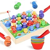Ophy Juguetes Montessori de Combinación de Color para Contar - Juguetes Apilar Habilidades Matemáticas y Clasificación Juguetes Educativos con Tazas Y Pinzas Regalo Niños 2 3 4 5 Años Juego de Pesca