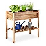 Relaxdays Huerto Urbano de Madera, con Estante, Macetero Rectangular, 80 x 88 x 43,5 cm, Veteado