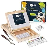 Artina Milano - Kit de pintura - Lote con caja de madera, 19 unidades – Estuche con maletín de caballete, lienzo, 12 x 12 ml, colores acrílicos, pincel