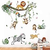 wondever Pegatinas de Pared Animales de la Jungla Árbol Adhesivos Pared Decorativos Mono León Cebra Vinilos Pared para Habitación Infantiles Guardería