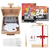 Caballete Pintura al óleo 41 Piezas - 24 Tubos de Pintura al Oleo, 3 lienzos para pintar, 1 Bloc, 10 Pinceles, Espatula, 1 Paleta, 1 Caballete