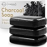 O Naturals Jabones Naturales Negro con Carbon Activo - Jabon Facial Carbon Vegetal Jabon Exfoliante Vegano Jabon Cara Ecolgico Artesanal Para Puntos Negros Aceite Esencial