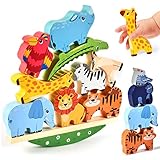 Atoylink Montessori Juegos de Apilamiento Juego de Equilibrio Apilable Animales Bloques de construcción Juguete Madera Juguetes Educativos para Bebés Niños 2 3 4 5 años