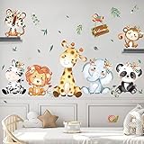 wondever Pegatinas de Pared Animales de la Jungla Adhesivos Pared Decorativos Elefante Panda Mono Vinilos Pared para Habitación Infantiles Niños Bebés Guardería