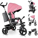 KIDIZ® Triciclo 5 en 1 para niños con Barra de Empuje Sistema de dirección, Barra para niños de 1 año, Funciona en Ambos sentidos: adelante e inverso, Bolsa, Cesta, Soporte de la Bebida