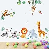 decalmile Pegatinas de Pared Animales de la Jungla Vinilos Decorativos Jirafa León Mono Adhesivos Pared Habitación Infantiles Niños Bebés Guardería